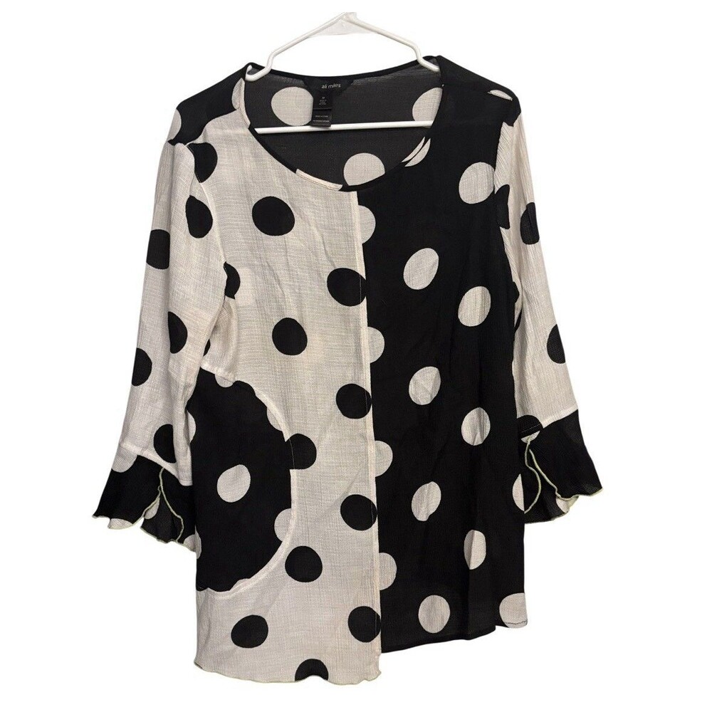 Ali Miles Top Women’s M black white polka dot relaxed oversized art to wear - Picture 2 of 4